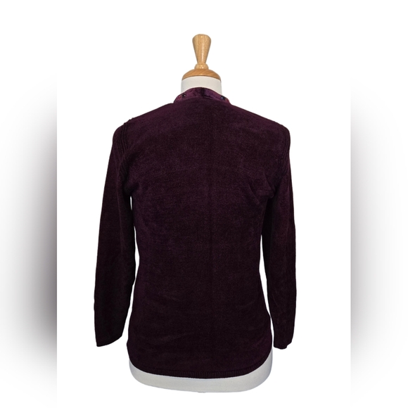 Vtg Jain’s Plum Velvet Embroidered Cardigan Beaded Boho Folk Jacket Size L - Picture 2 of 5